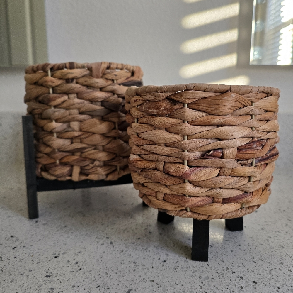 Target Woven Rattan Planters with Black Legs - Natural Brown